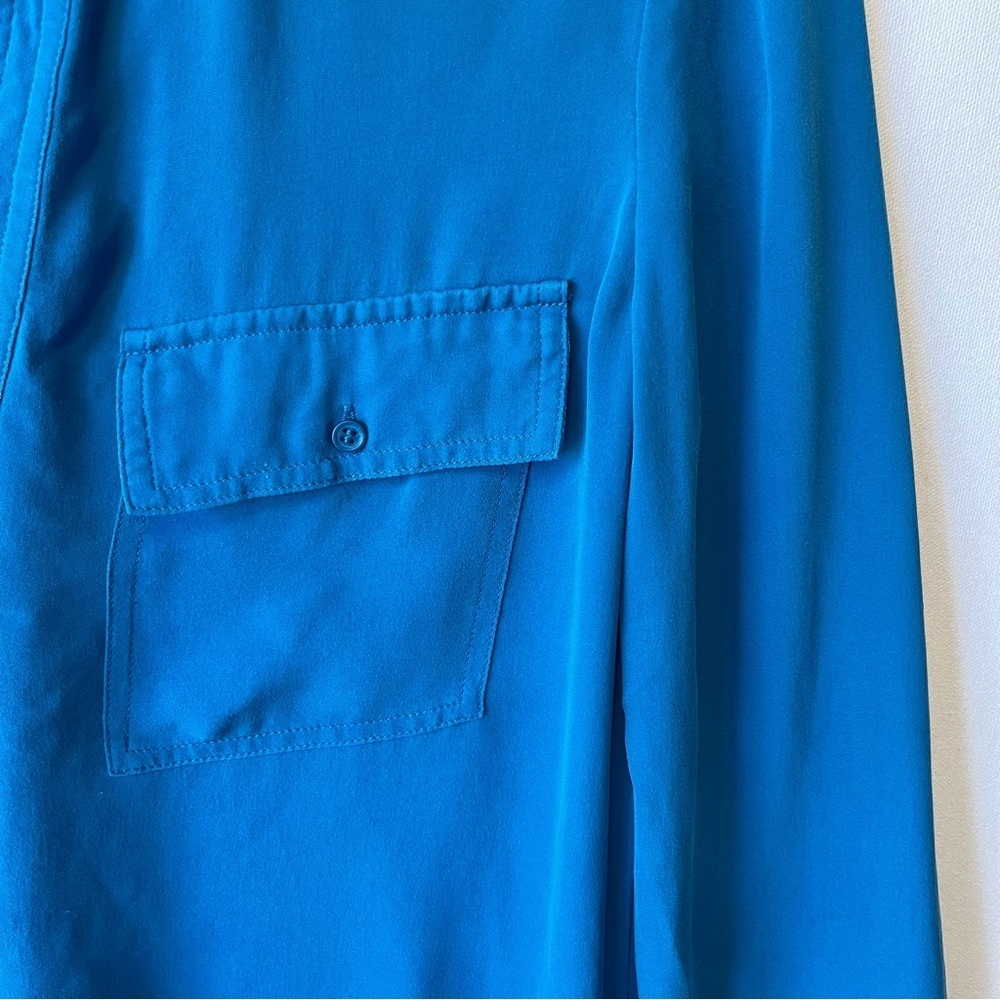 Joie 100% Silk blouse Small Long sleeve Blue V-neck Pockets Lightweight top - Picture 4 of 9